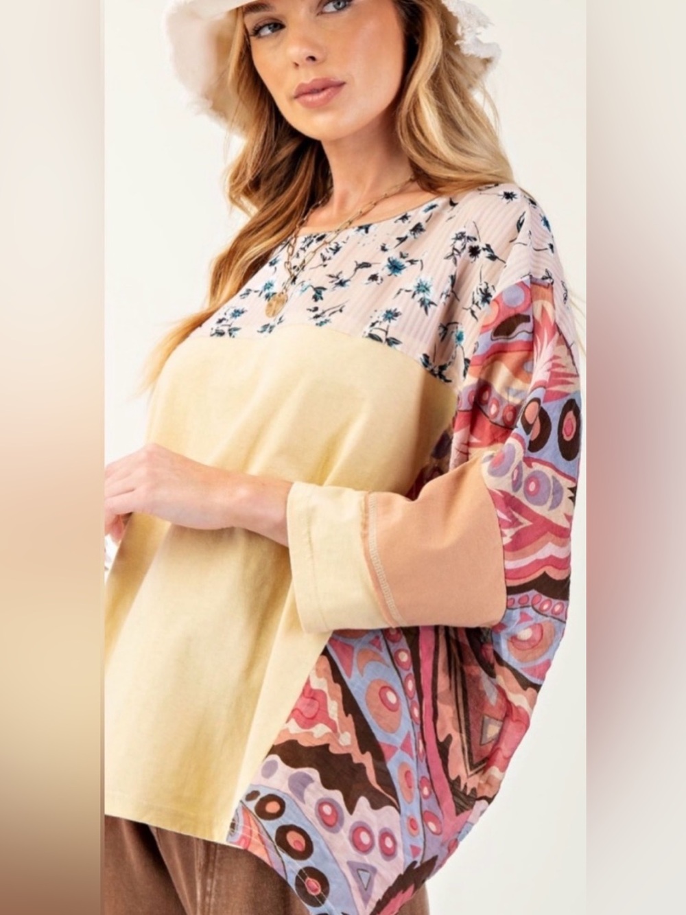 #1483 Easel Mixed Print Cotton Jersey Oversized Top